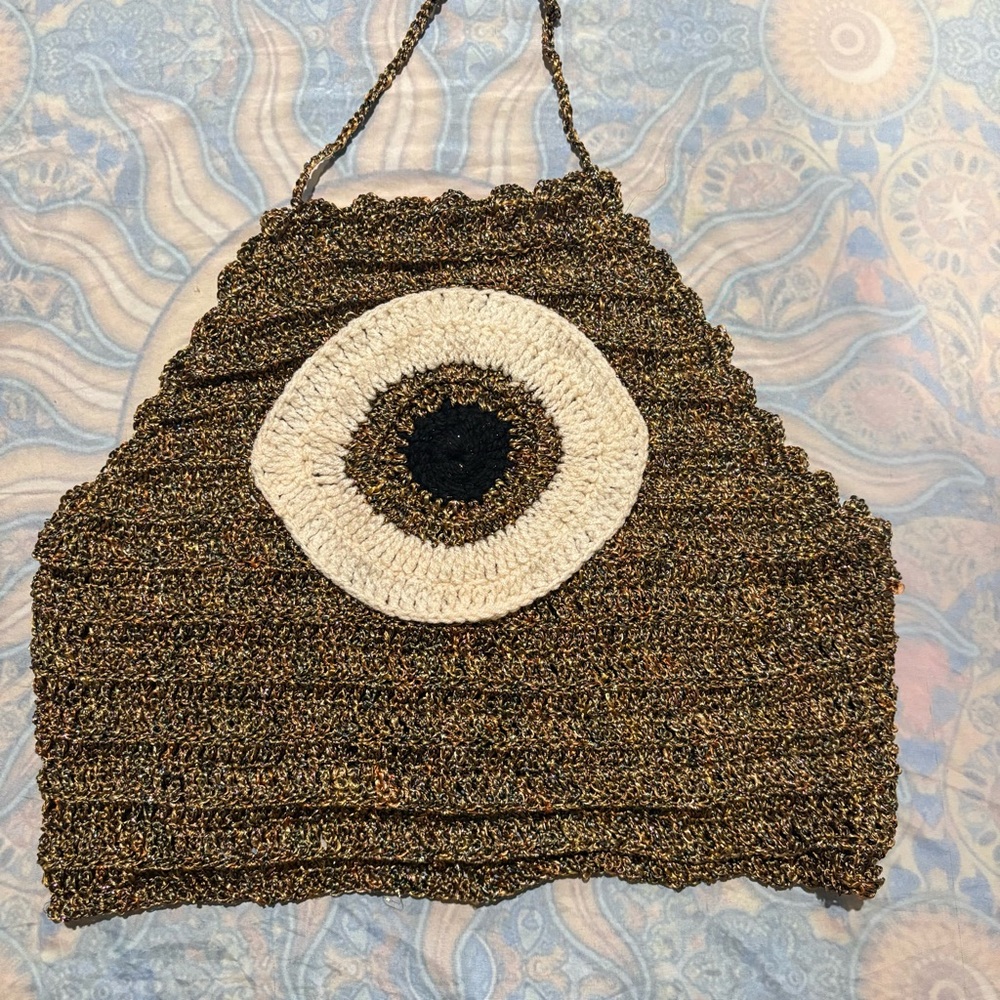 Handcrafted Brown and Cream Eye Design Bag